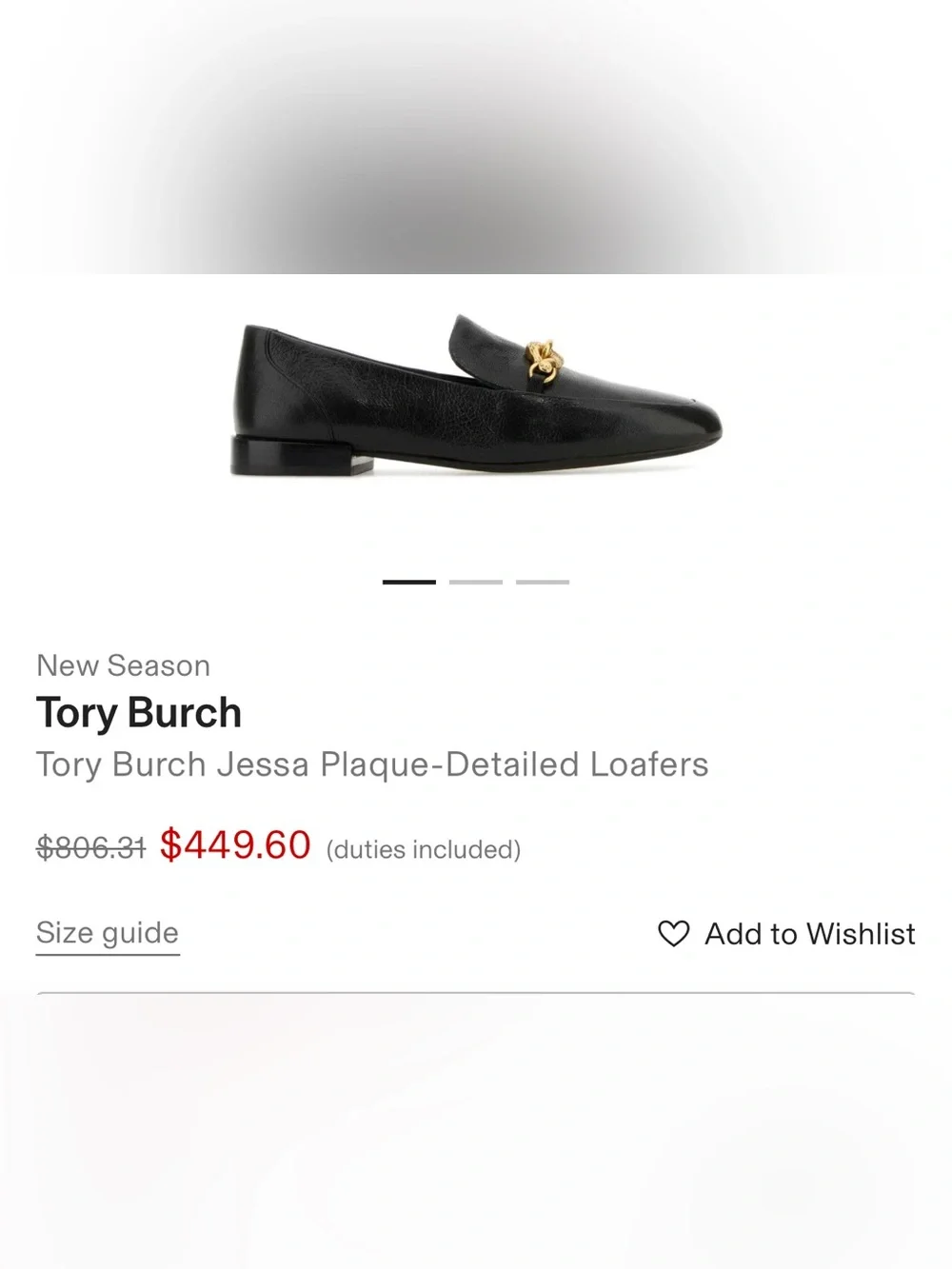 Tory Burch Black Leather Loafers with Gold Plaque